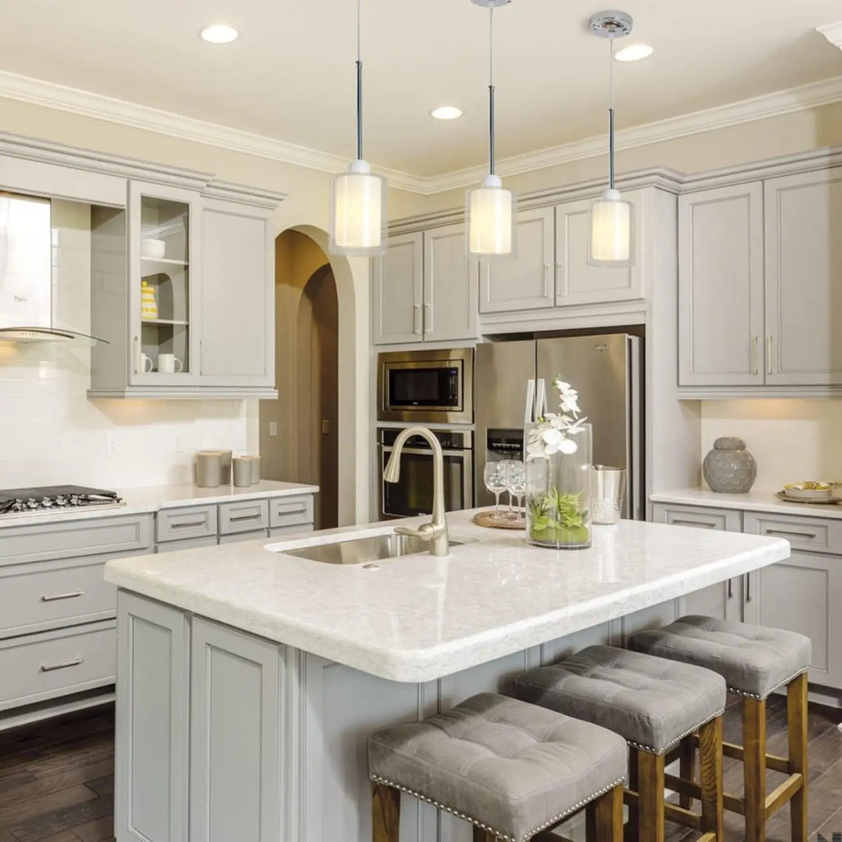 Modern Glass Pendant Light with Chrome Nickel Finish for Kitchen Island