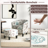 Modern Accent Tub Chair and Ottoman Set with Fabric Upholstered-Beige