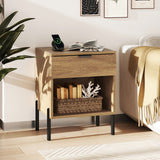 Modern Nightstand with Charging Station-Natural