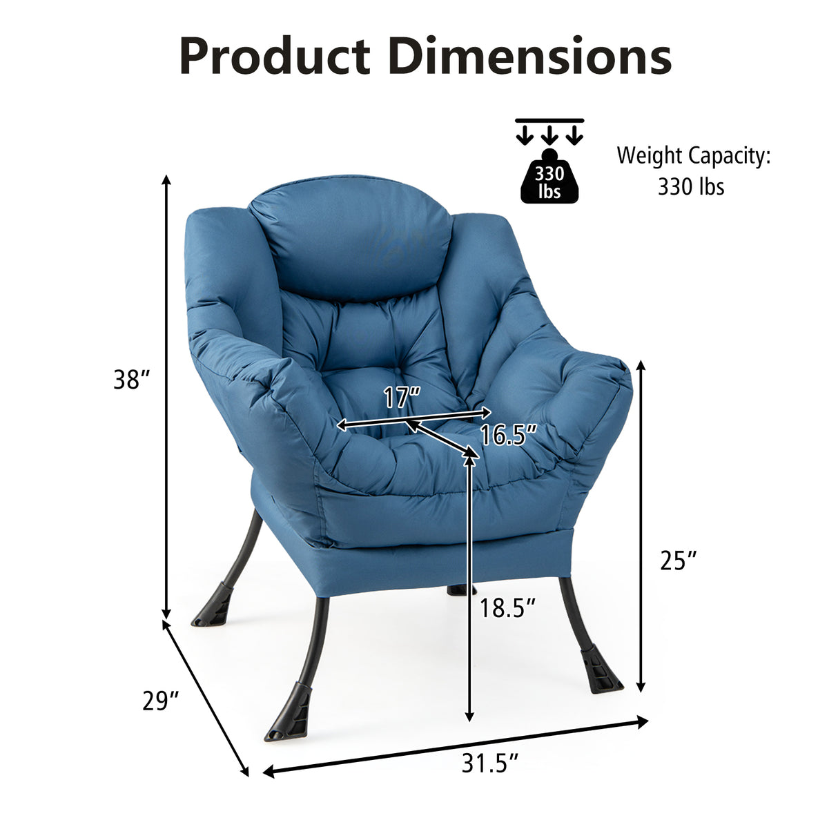 Modern Polyester Fabric Lazy Chair with Steel Frame and Side Pocket