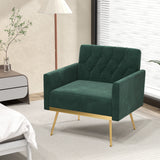 Modern Velvet Accent Chair with Button Tufted Back Golden Metal Legs and Adjustable Foot Pads