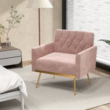 Modern Velvet Accent Chair with Button Tufted Back Golden Metal Legs and Adjustable Foot Pads