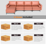 Modular L-shaped 4-Seat Sectional Sofa with Reversible Chaise and 2 USB Socket