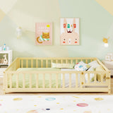 Montessori Bed Frame with Full-length Guardrails Safety Door and Latch