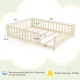 Montessori Bed Frame with Full-length Guardrails Safety Door and Latch