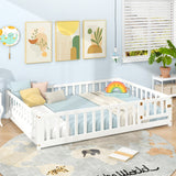 Montessori Bed Frame with Full-length Guardrails Safety Door and Latch