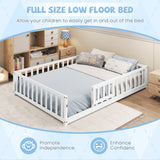 Montessori Bed Frame with Full-length Guardrails Safety Door and Latch