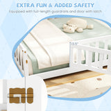 Montessori Bed Frame with Full-length Guardrails Safety Door and Latch