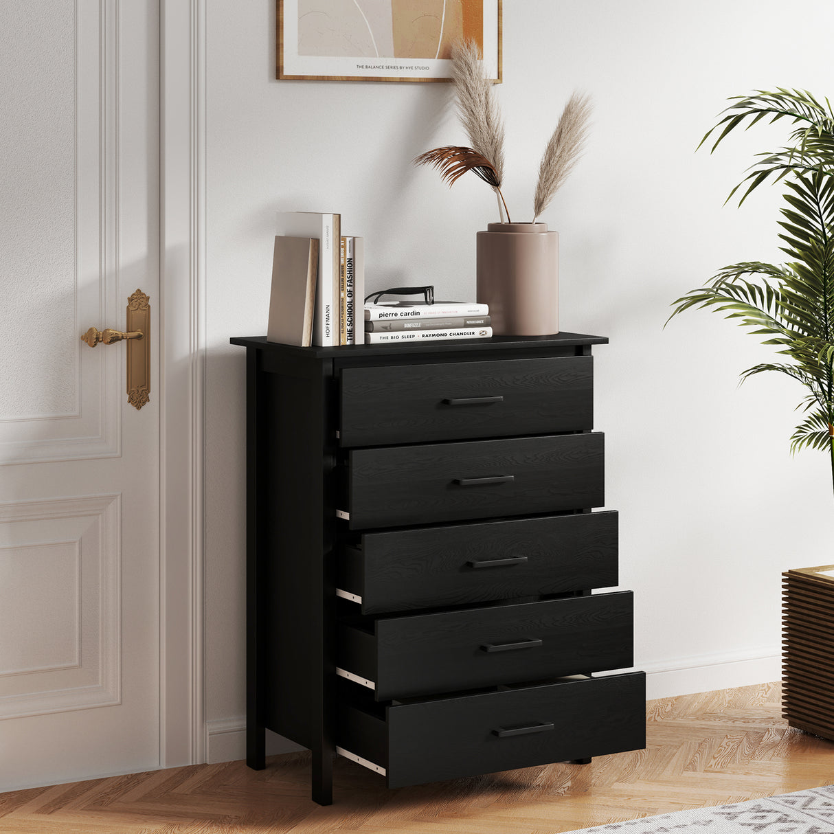Modern 5-Drawer Multipurpose Chest Dresser with Metal Handles