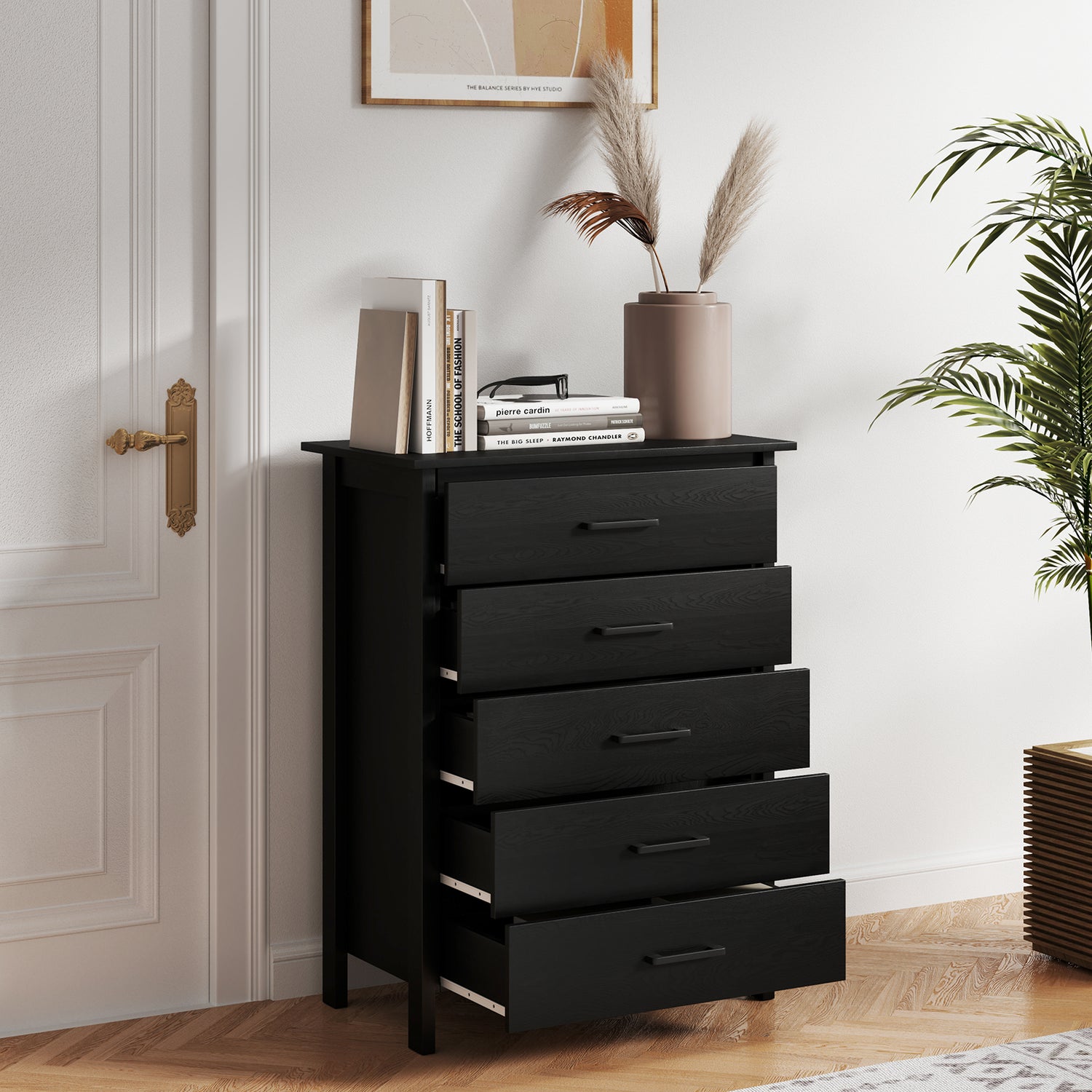 Modern 5-Drawer Multipurpose Chest Dresser with Metal Handles