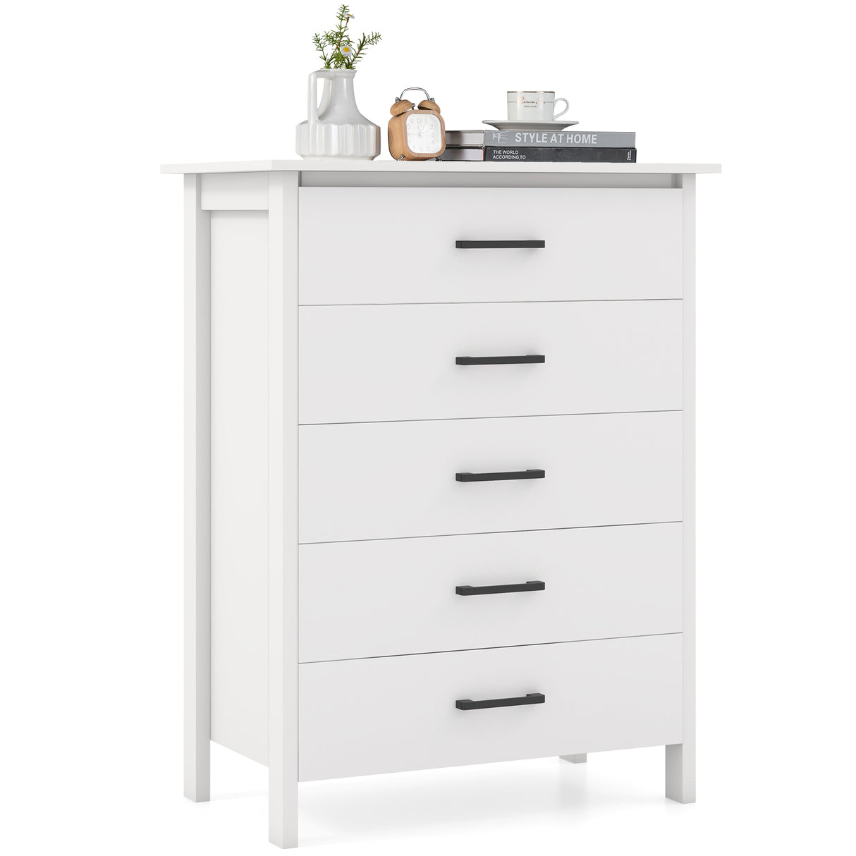 Modern 5-Drawer Multipurpose Chest Dresser with Metal Handles