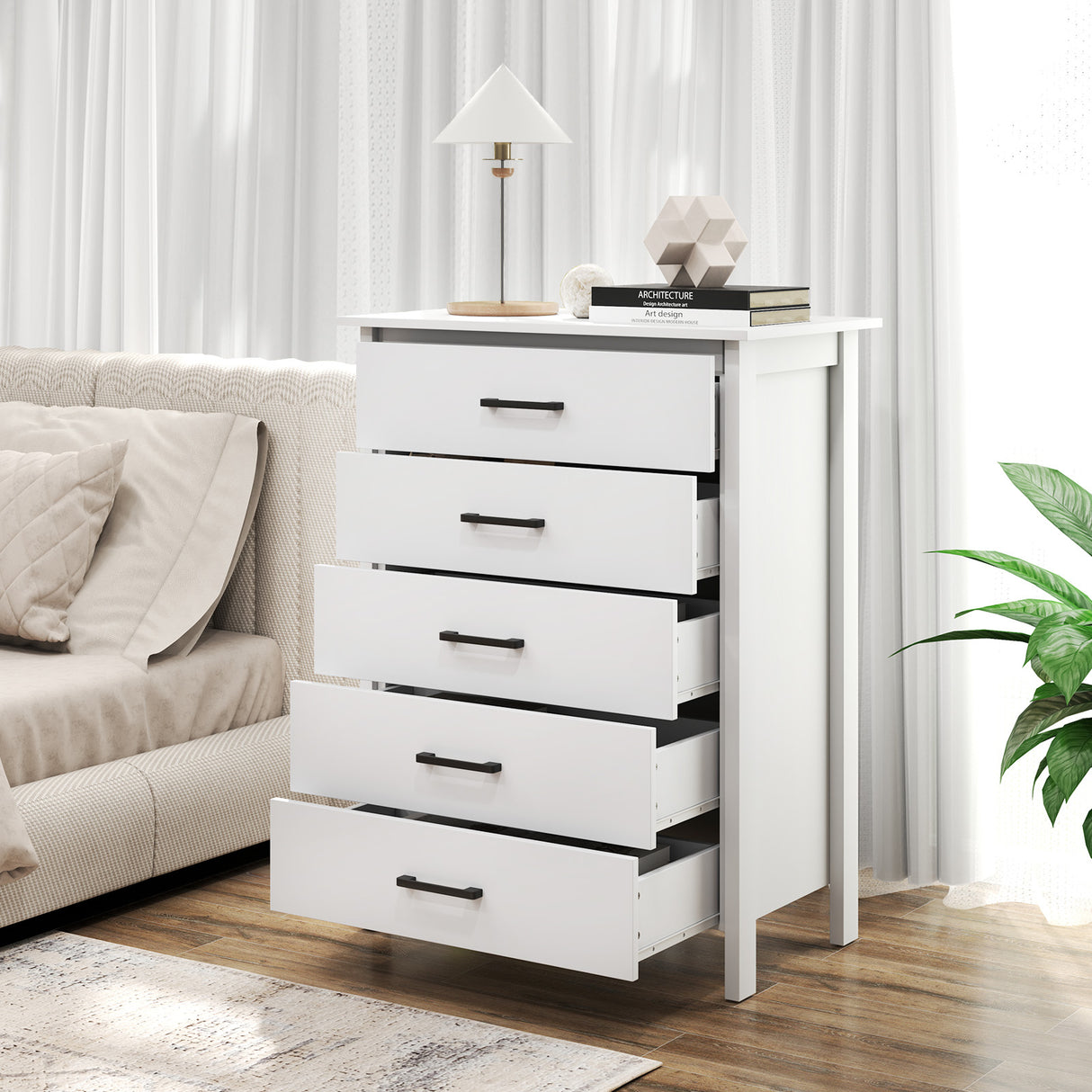 Modern 5-Drawer Multipurpose Chest Dresser with Metal Handles