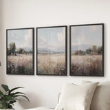 Pastel Meadow Landscape. Set of 3 Wildflower Prints