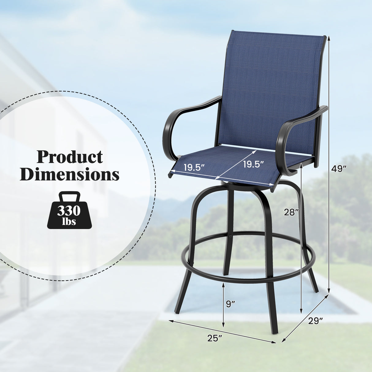 2 Pieces Patio 360 Rotation Swivel Bar Stool Set