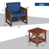3 Pieces Patio Wicker Furniture Set with Washable Cushion and Acacia Wood Coffee Table