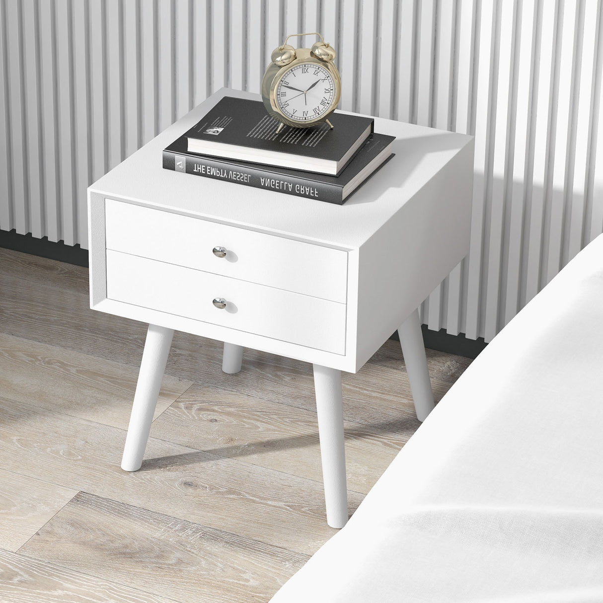 Mid-Century Wooden Multipurpose End Table with 2 Storage Drawers