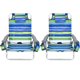 2-Pack Folding Backpack Beach Chair 5-Position Outdoor Reclining Chairs with Pillow