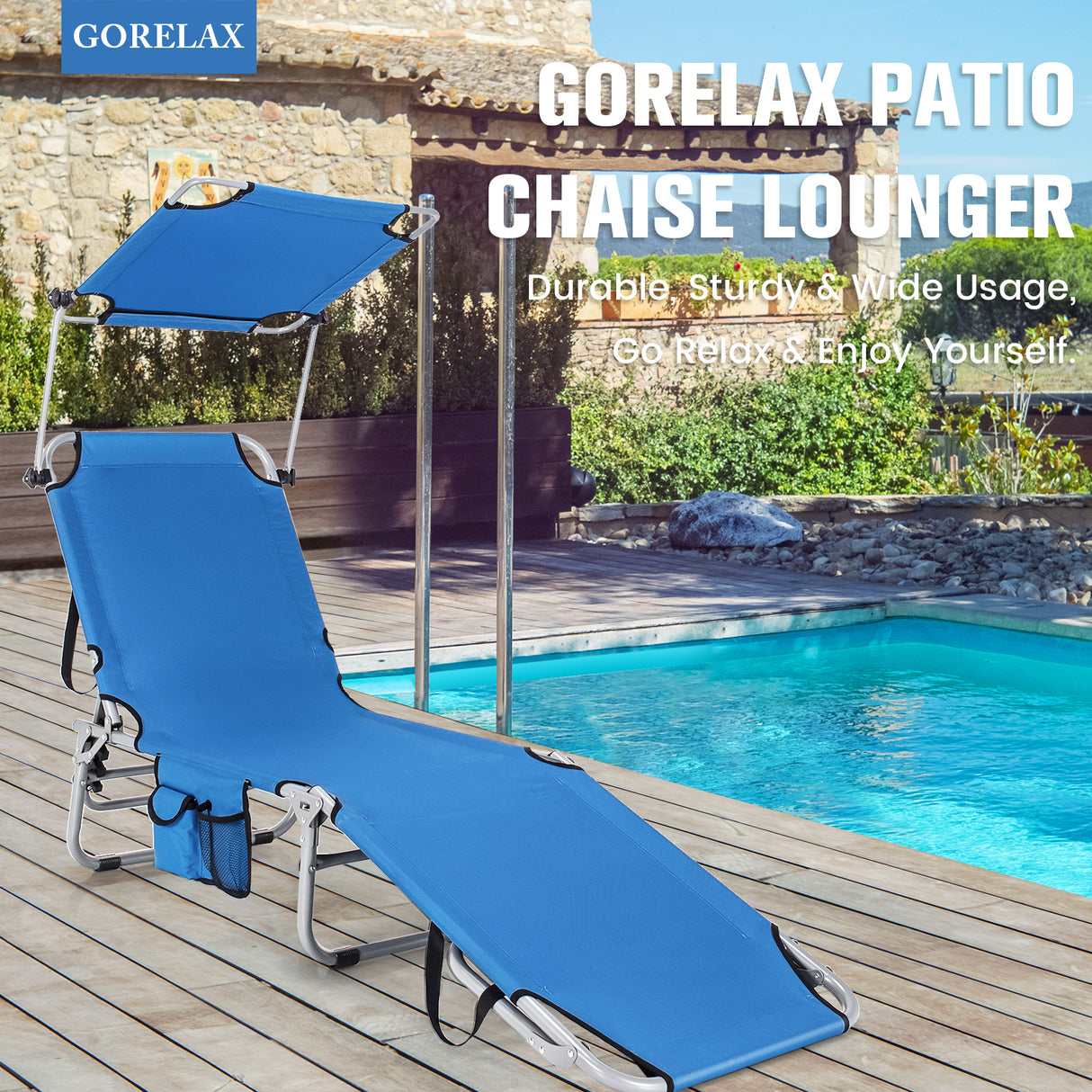 Adjustable Outdoor Beach Patio Pool Recliner with Sun Shade