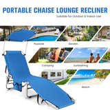 Adjustable Outdoor Beach Patio Pool Recliner with Sun Shade