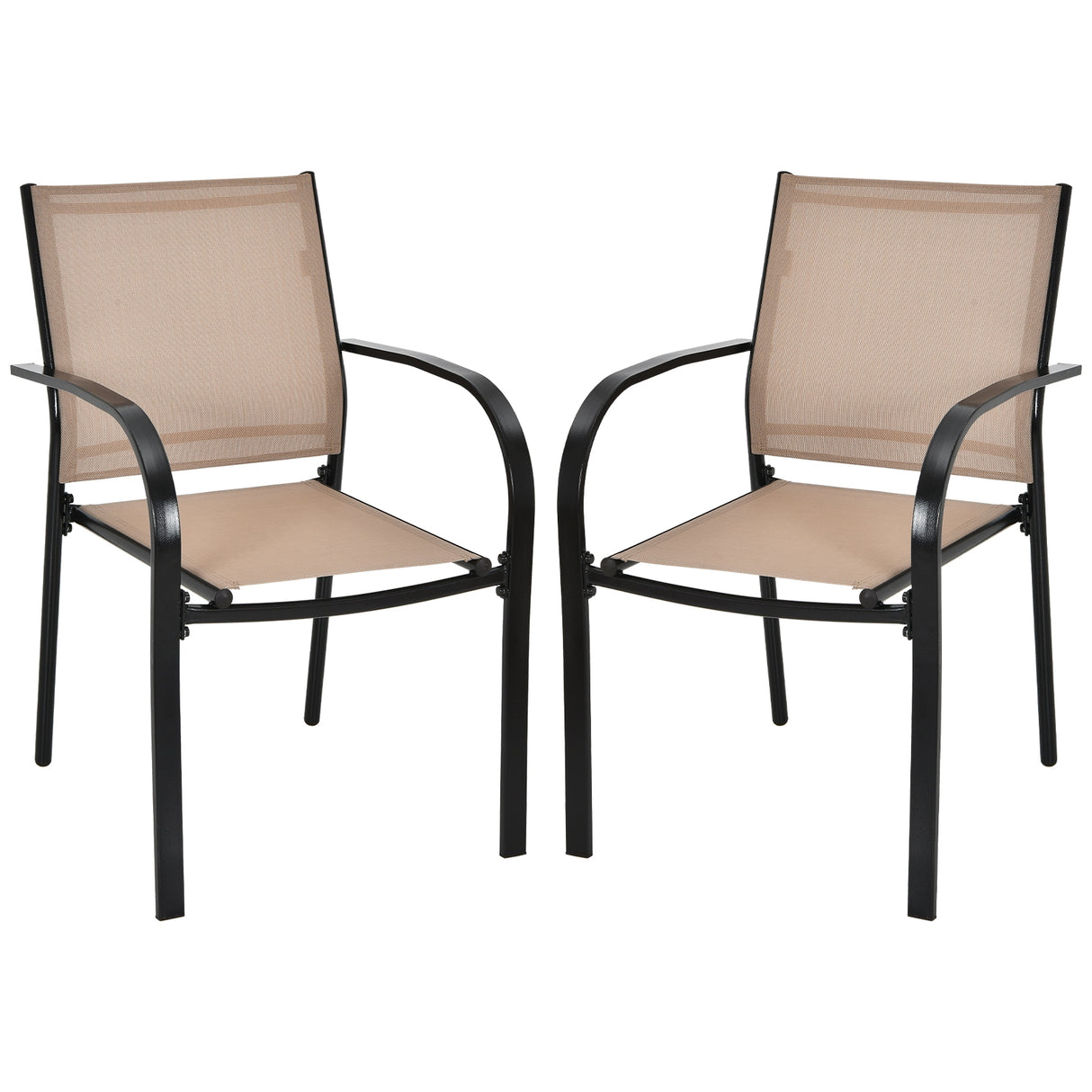 Set of 2 Patio Stackable Dining Chairs with Armrests Garden Deck-Brown