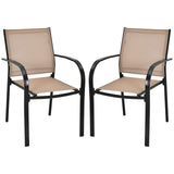 Set of 2 Patio Stackable Dining Chairs with Armrests Garden Deck-Brown