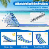 3 Pieces Beach Lounge Chair Mat Set 2 Adjustable Lounge Chairs with Table Stripe