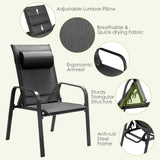 3 Pieces Patio Bistro Furniture Set with Adjustable Backrest