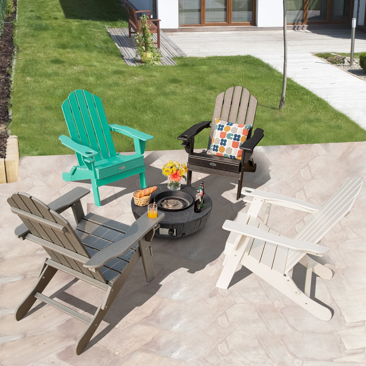 Foldable Weather Resistant Patio Chair with Built-in Cup Holder