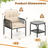 3 Pieces Patio Bistro PE Outdoor Wicker Rattan Furniture Conversation Set-Beige