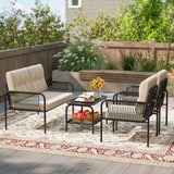 4 Pieces Patio Furniture Set PE Rattan Sofa Chairs with Loveseat-Beige