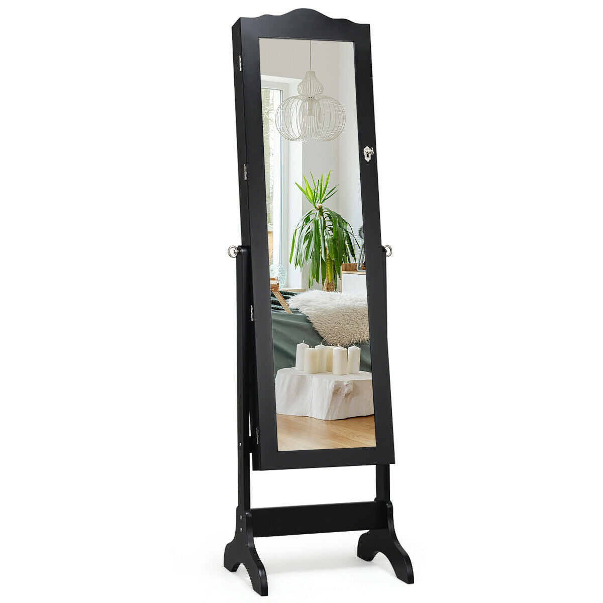 Mirrored Lockable Jewelry Cabinet Armoire Organizer Storage Box