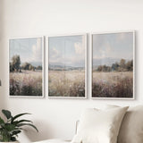 Pastel Meadow Landscape. Set of 3 Wildflower Prints