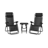3 Pieces Folding Portable Zero Gravity Reclining Lounge Chairs Table Set