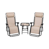3 Pieces Folding Portable Zero Gravity Reclining Lounge Chairs Table Set