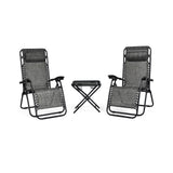 3 Pieces Folding Portable Zero Gravity Reclining Lounge Chairs Table Set