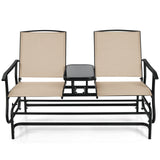 2-Person Rocking Loveseat with Mesh Fabric and Tempered Glass Table