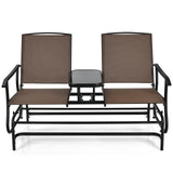 2-Person Rocking Loveseat with Mesh Fabric and Tempered Glass Table