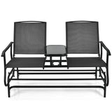 2-Person Rocking Loveseat with Mesh Fabric and Tempered Glass Table