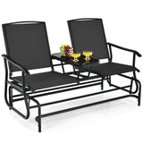 2-Person Rocking Loveseat with Mesh Fabric and Tempered Glass Table
