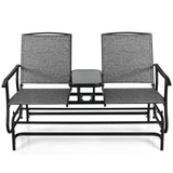 2-Person Rocking Loveseat with Mesh Fabric and Tempered Glass Table