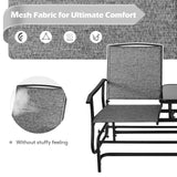 2-Person Rocking Loveseat with Mesh Fabric and Tempered Glass Table