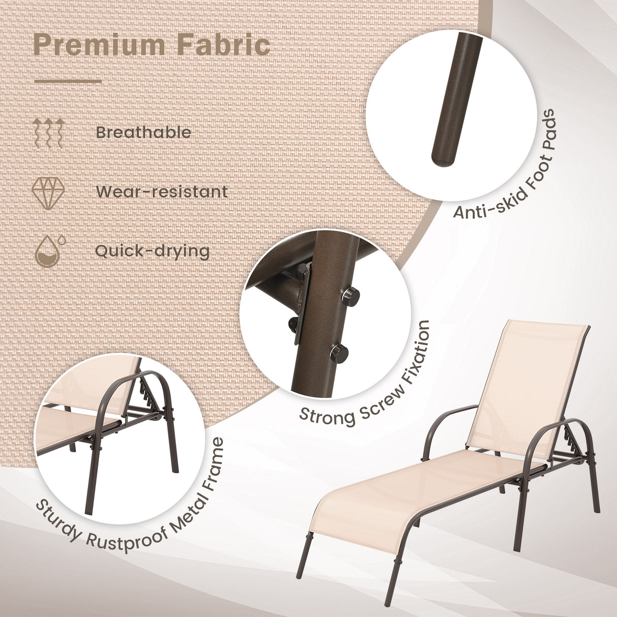 Adjustable Patio Chaise Folding Lounge Chair with Backrest
