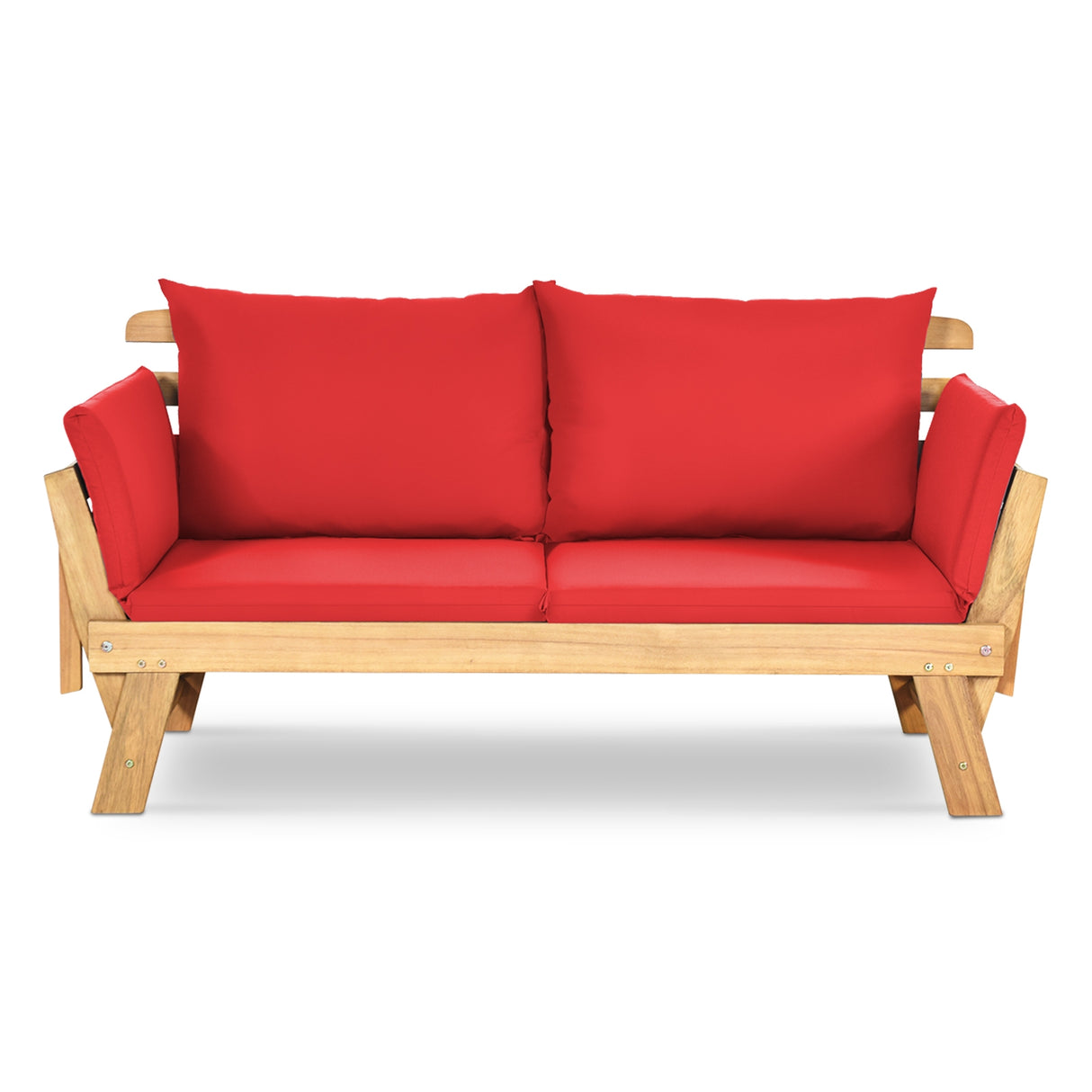 Patio Convertible Solid Wood Sofa with Cushion