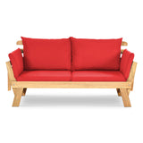 Patio Convertible Solid Wood Sofa with Cushion