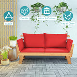 Patio Convertible Solid Wood Sofa with Cushion