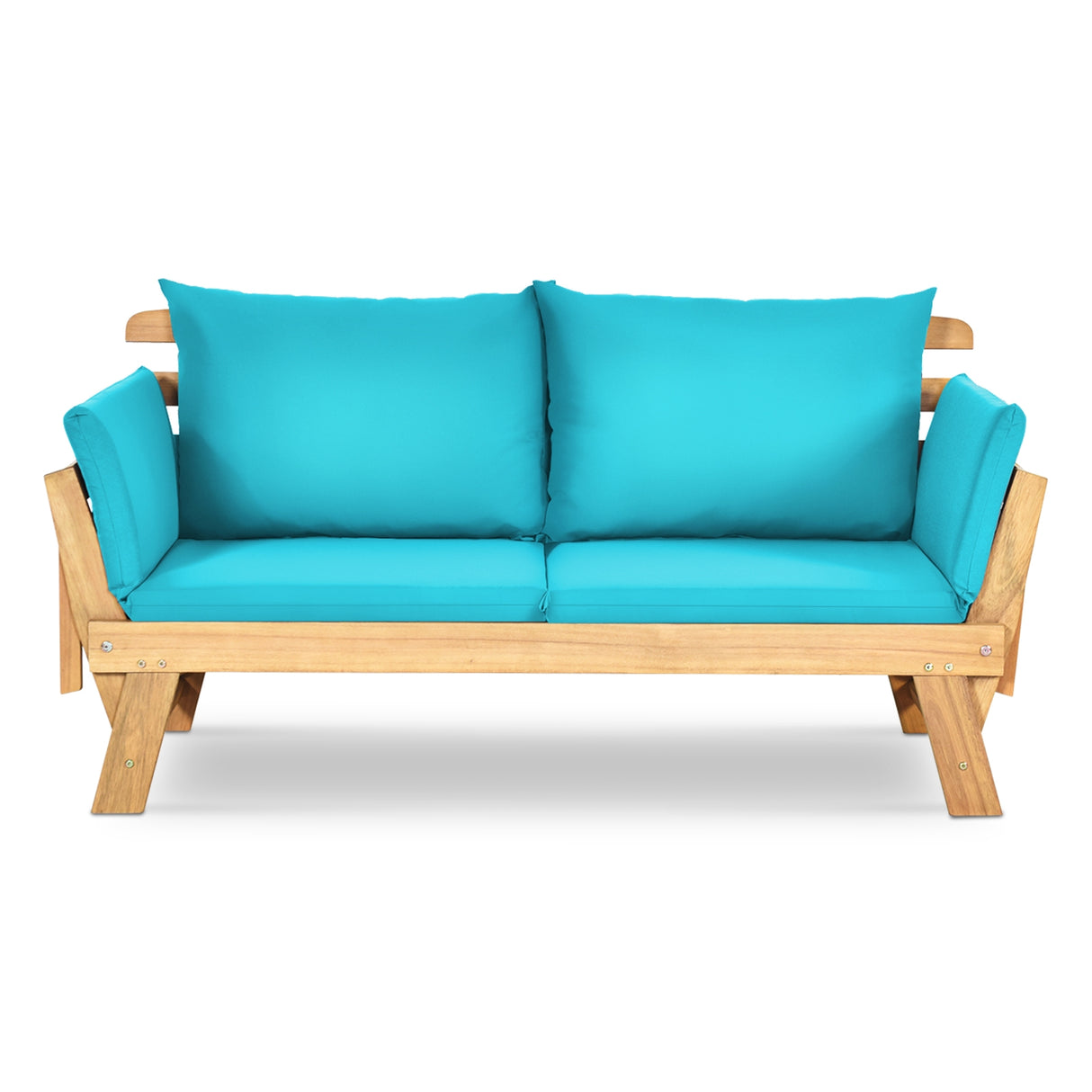 Patio Convertible Solid Wood Sofa with Cushion