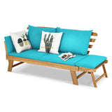 Patio Convertible Solid Wood Sofa with Cushion