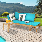 Patio Convertible Solid Wood Sofa with Cushion