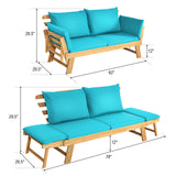 Patio Convertible Solid Wood Sofa with Cushion