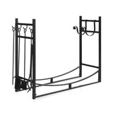 36 Inch Fireplace Log Holder with Kindling Holders and Shovel